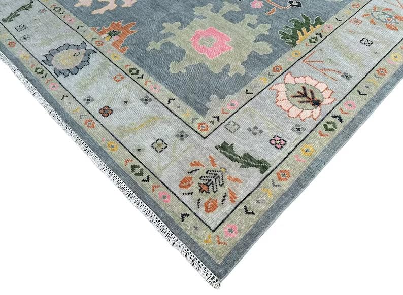 Tapete decorativo tejido a mano 9x12 pies gris miniatura 3