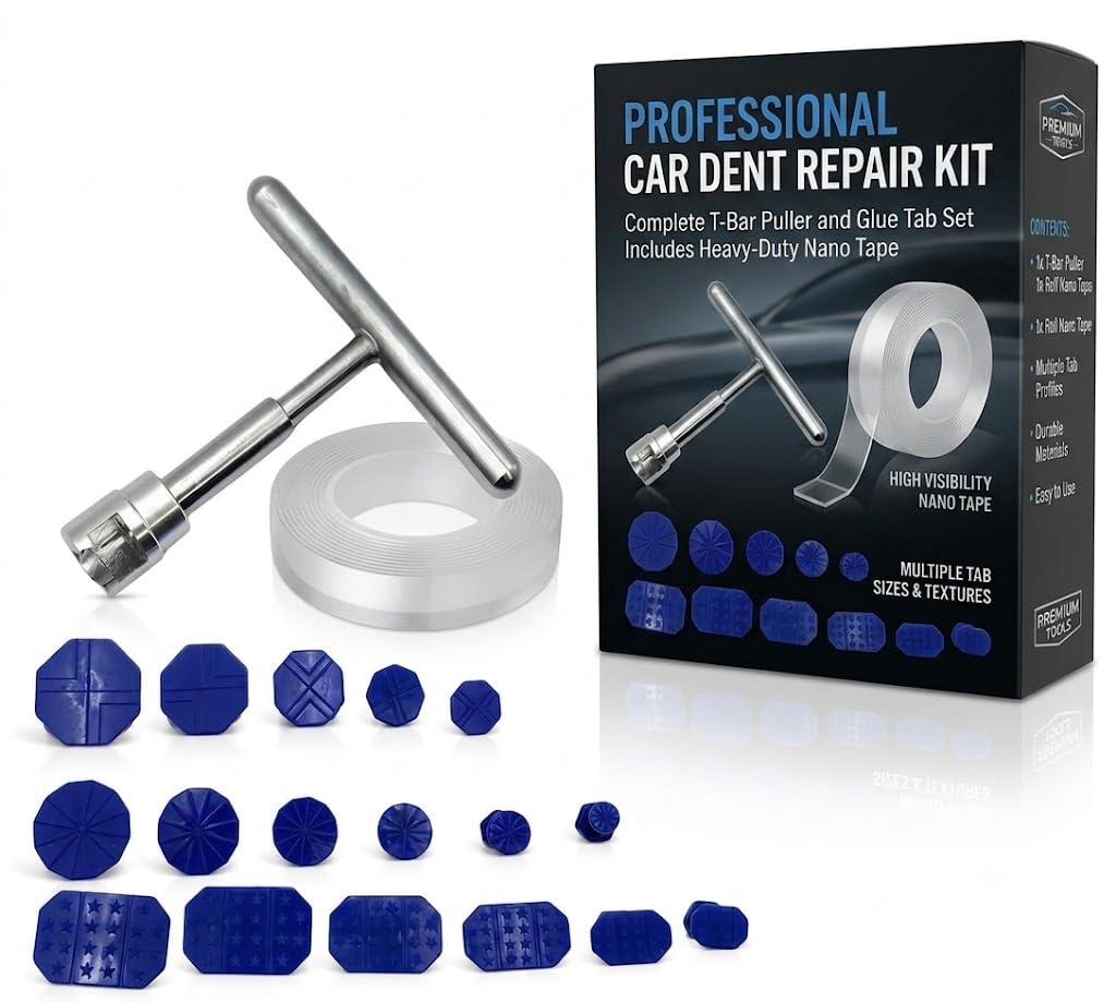 Car Dent Puller Kit with T-Bar Slide Hammer & 18 Tabs – Paintless Dent Removal Tool | DIY Dent Repair Kit for Cars, Bike, Fridge, Metal Surfaces-picture-11