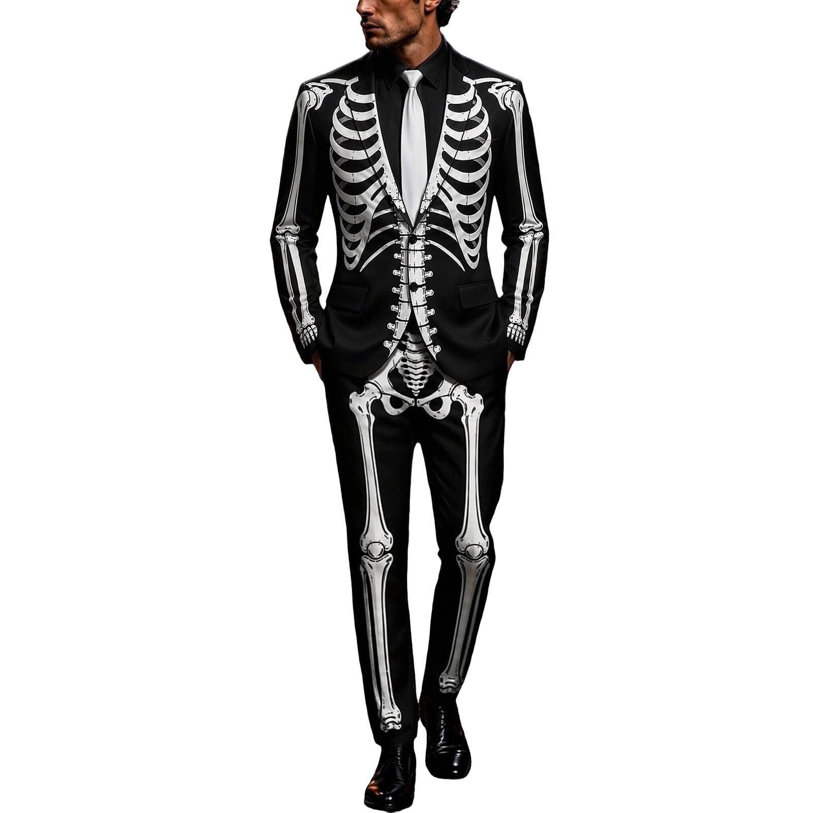 Men's 3 Piece Suit Halloween Costume Flame Skeleton Allover Print Tracksuit
