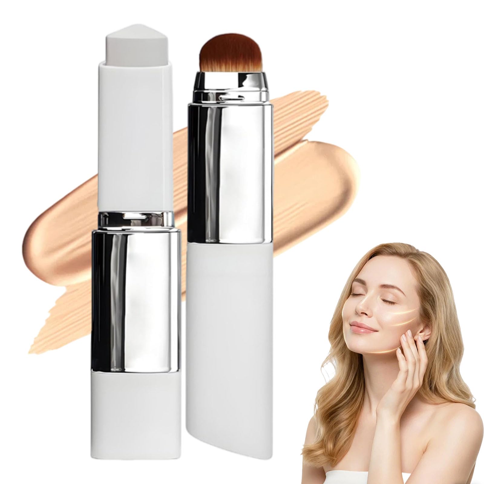 Faccelove Foundation mit LSF 15, Color Changing Foundation Stick mit Bürste – Automatische Farbanpassung, Feuchtigkeitsspendender, Aging Pflege für reife Haut ab 40, für alle Hauttypen