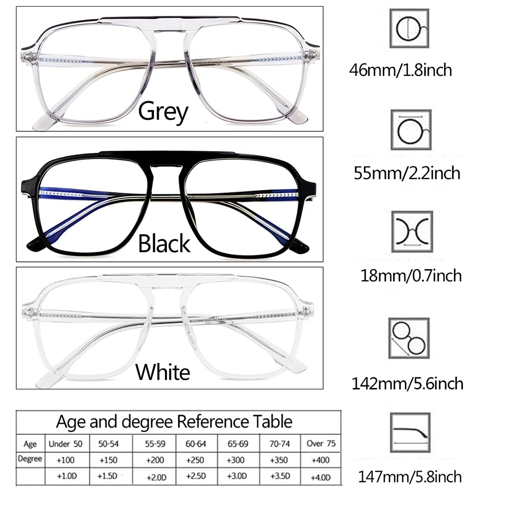 Große Lesebrille Mit Quadratischem Rahmen Und Blaulichtfilter, Modische Computer-Lesebrille Für Frauen/Männer, Leichte Lesebrille Aus Tr90/Grey/1.5 *