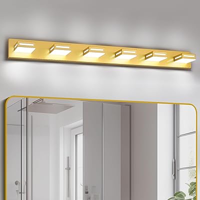Lámparas LED de 48 pulgadas con 6 luces LED doradas modernas sobre el espejo, accesorios de iluminación de baño con blanco frío de