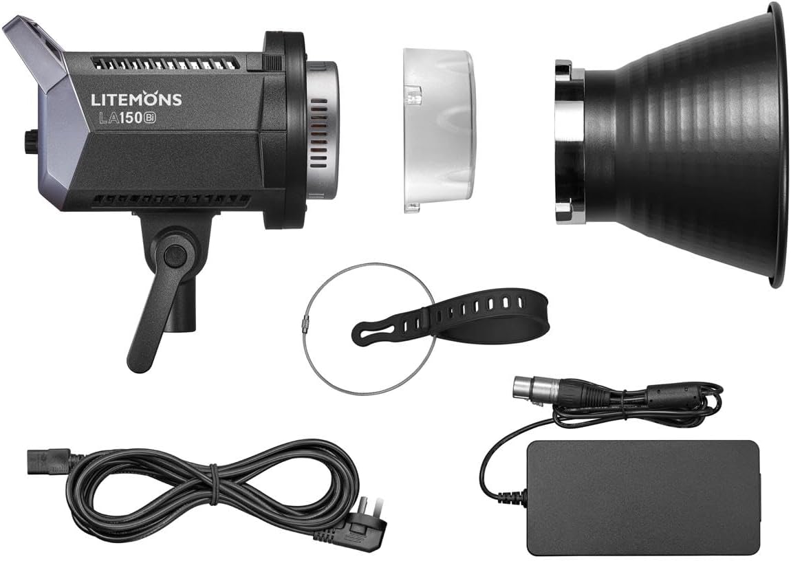 Godox Litemons LA LED Video Light with Bowens Mount, CRI/TLCI 97+, APP Control, AC Power Continuous Lighting (Black Body + Bi-Color Light, 150W)