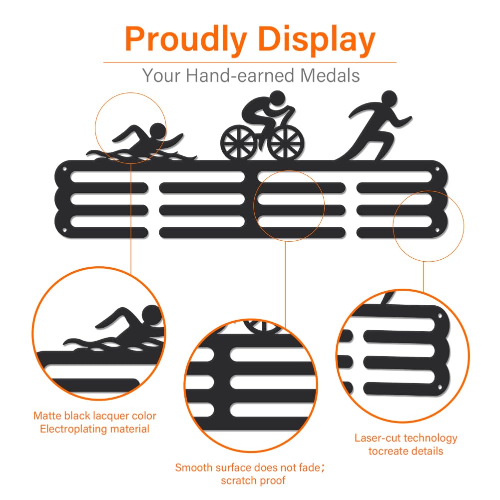 Porta Medaglie Triathlon Da Parete - Display Per 60+ Medaglie Con Scritta Swim Bike Run - Foto 9