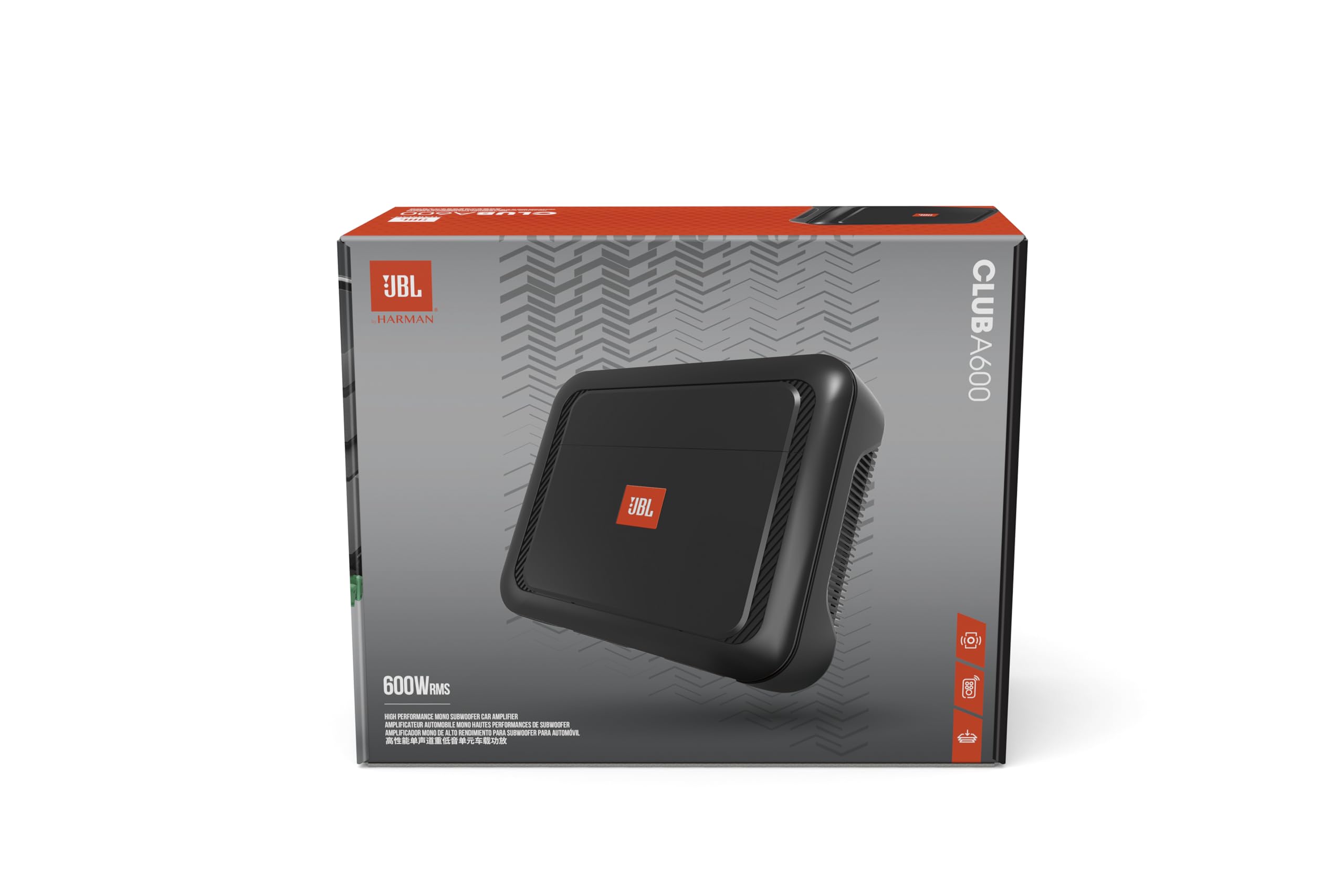 JBL Stage A6004 Amplificador de Coche 4 Canales Class-AB 60 W RMS ×4 @ 4 Ω, 280 W Pico, 2 Ω Estable, 20 Hz–20 kHz, filtros Pasa-Alto/bajo Variables, Refuerzo de Graves, diseño Compacto