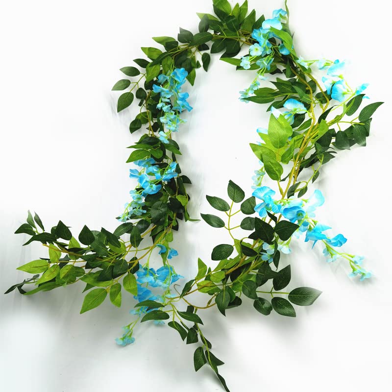 2X Artificial Blue Wisteria Flower Vine Garland Foliage Trailing Flowers Decor