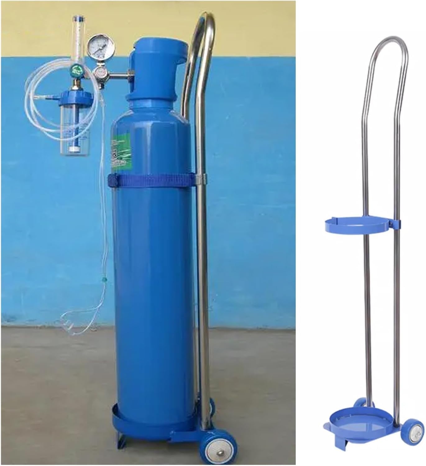 GTHTUHFD Oxygen Cylinder Cart, Oxygen Tank Cart, Domestic Stainless Steel Gas Cylinder Fixed Rack, Cylinder Cart With Wheels & Handle, Cylinder Dolly,Silver-80cm/31.5 in