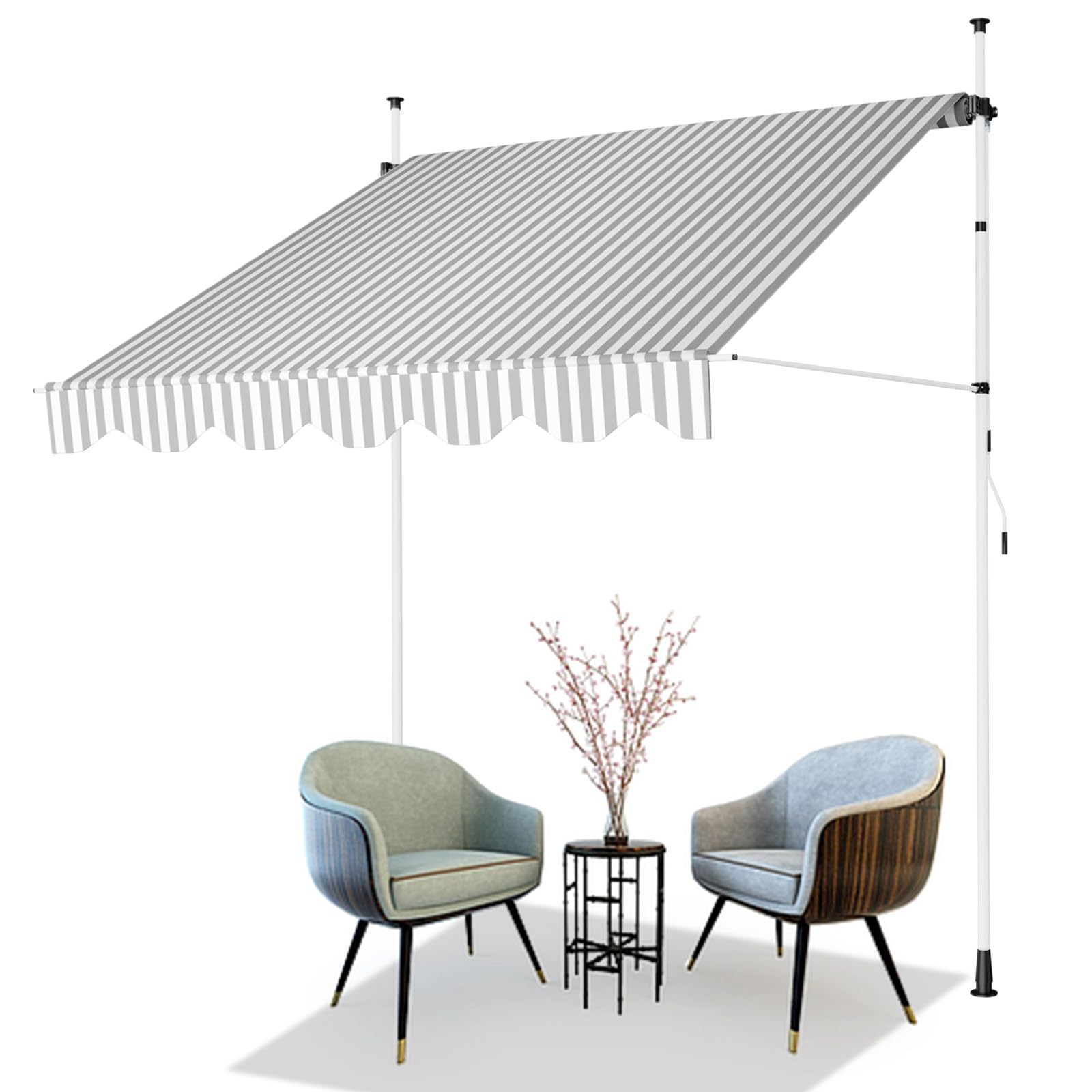 AXT SHADE Klemmmarkise 200cm Breit mit Handkurbel, Markise Balkon Ohne Bohren, Balkonmarkise UV-beständig Höhenverstellbar Wasserdicht & Sonnenschutz für Balkon Terrasse Garten-Grau-Weiß