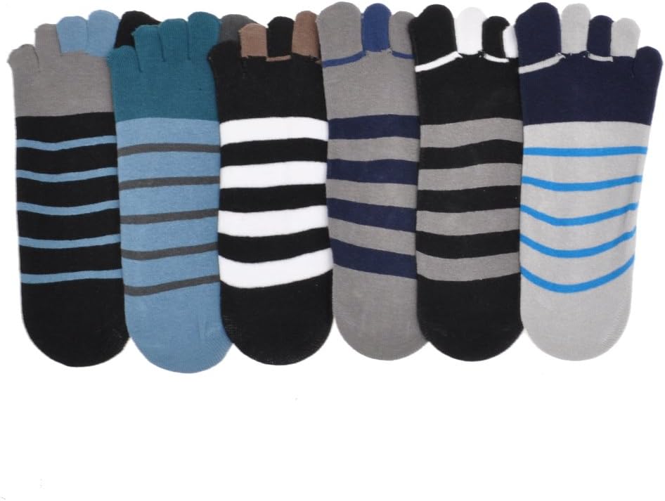 Espada Menswear 6 Pairs Cotton No-show Toe Socks with Non-slip Heels #SK05_10-13_Stripe