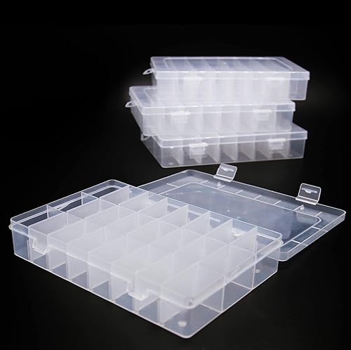 Miniatura 4 de 4 cajas organizadoras de plástico blanco transparente con divisores, 24 contenedores de almacenamiento de rejilla, caja de almacenamiento de joyas