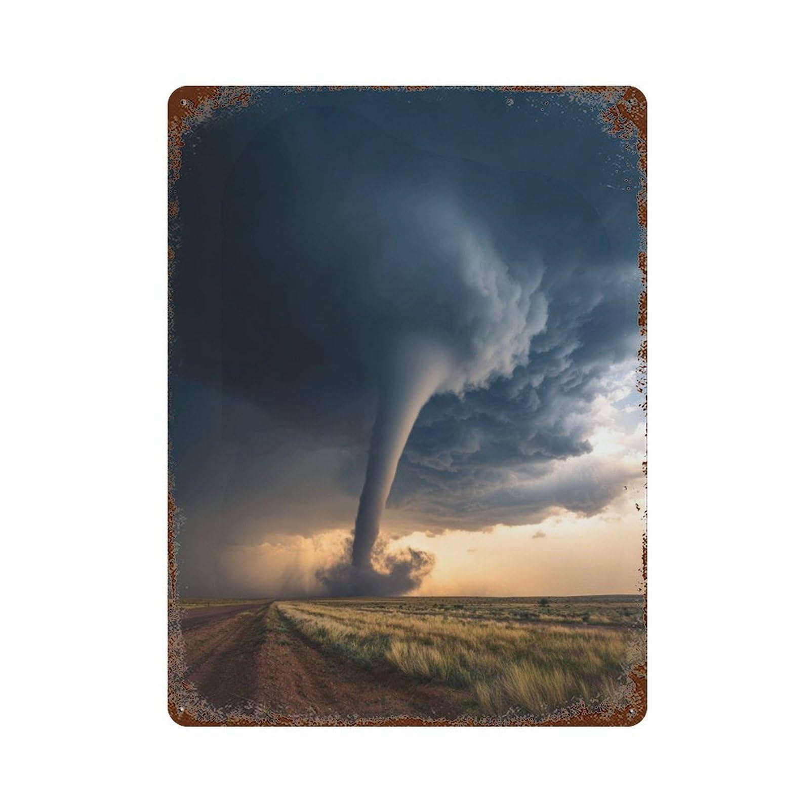 Rust Effect Tornado in Kansas Rusty Metal Tin Sign 15.7"x11.8", Industrial Home Decor for Living Room, Hallway And Home Decor