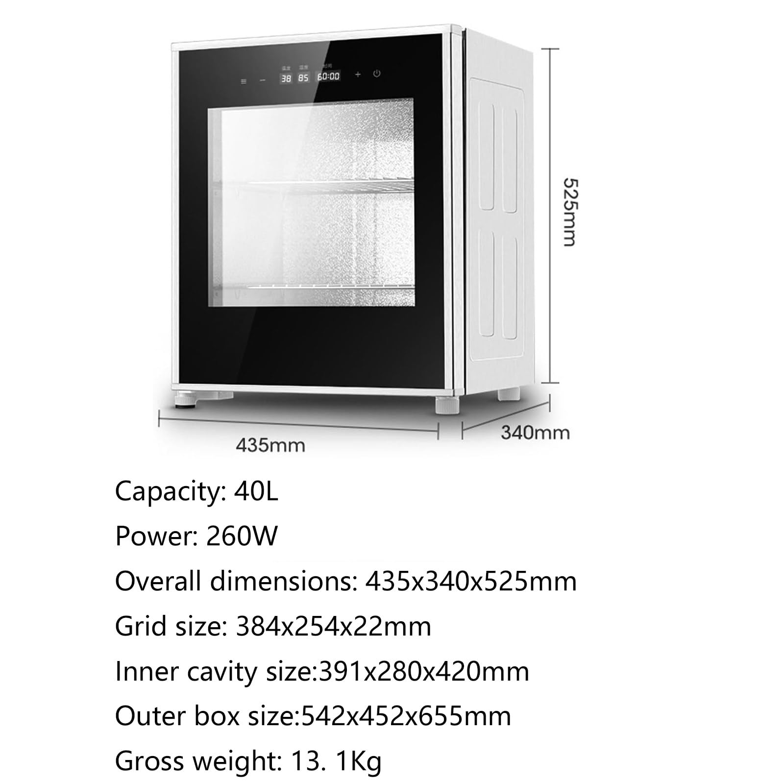 Scatola per Lievitazione del Pane 40 L 260W | Lievitatore Elettrico con Controllo umidità | per Lievito Madre, Pizza & Yogurt | Temperatura Regolabile 20-50℃ | Ideale per Casa
