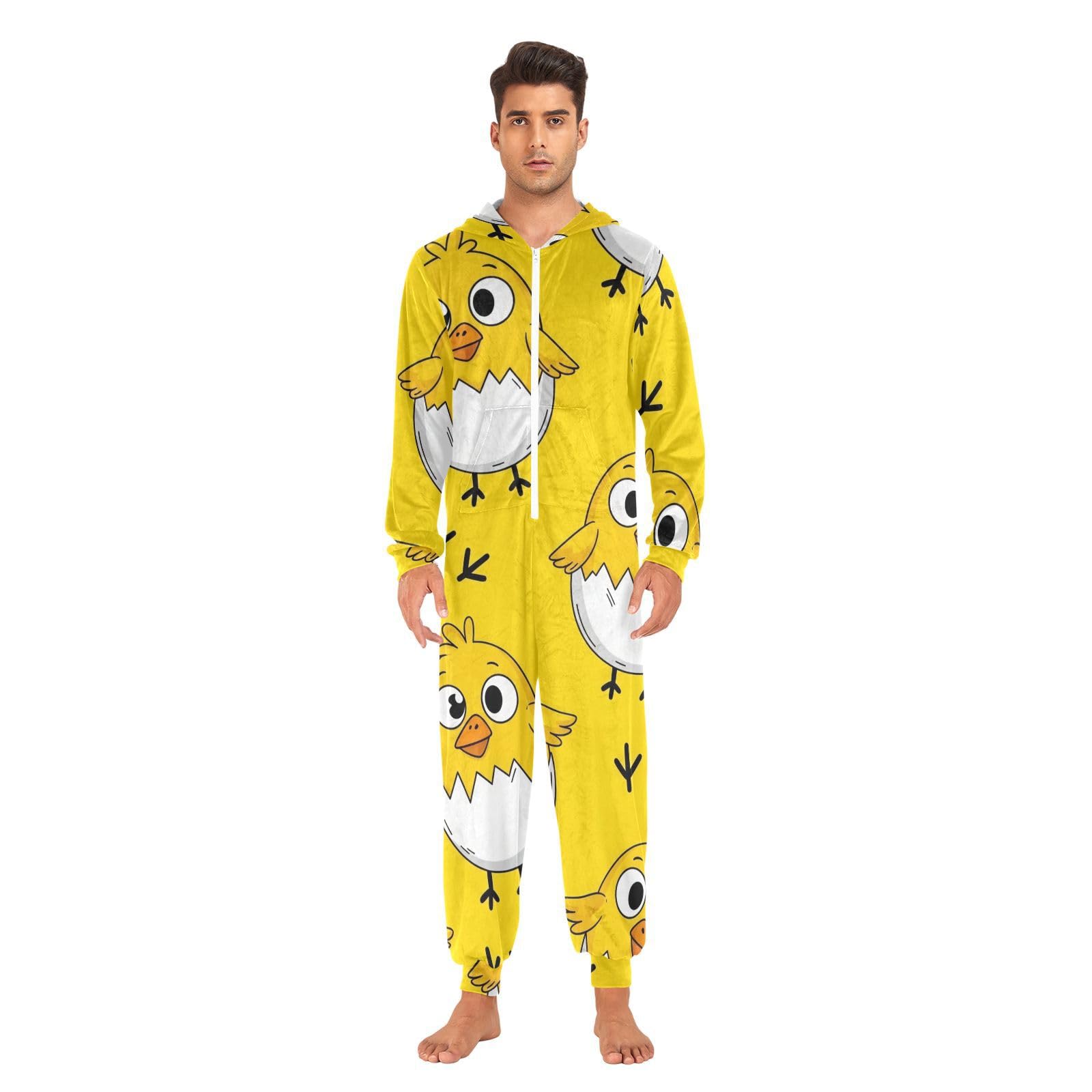 Pyjama grenouillère jaune pour adulte Motif poussin de Pâques