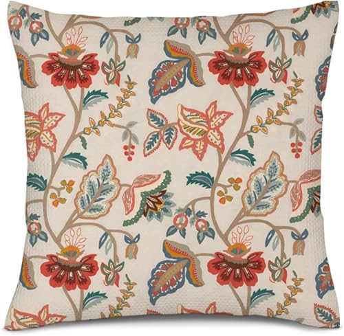 POMOTER Fundas de almohada retro de flores rojas y azules doradas, color rojo, coral, bronceado, jacobeo, funda de almohada, funda de almohada