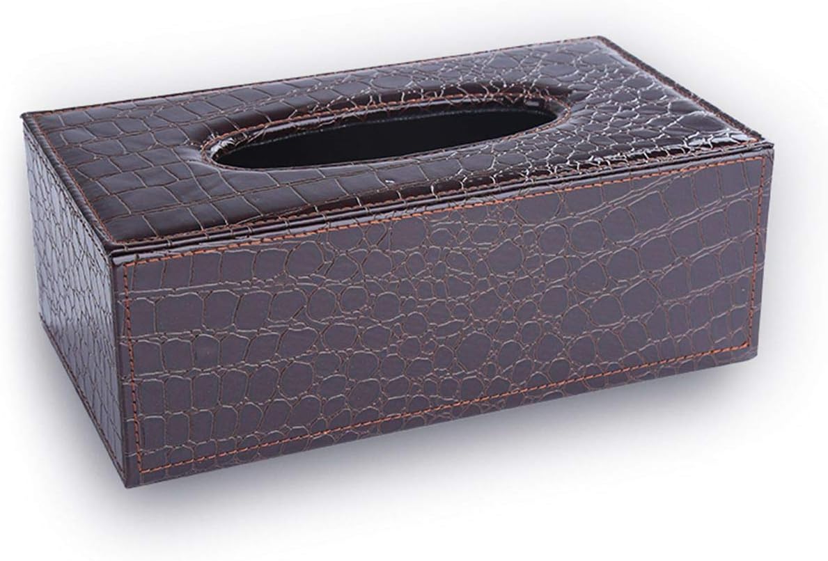 S Forever Home Decor Tissue Box Cover PU Leather Rectangular Tissue Box Holders (Black Crocodile)