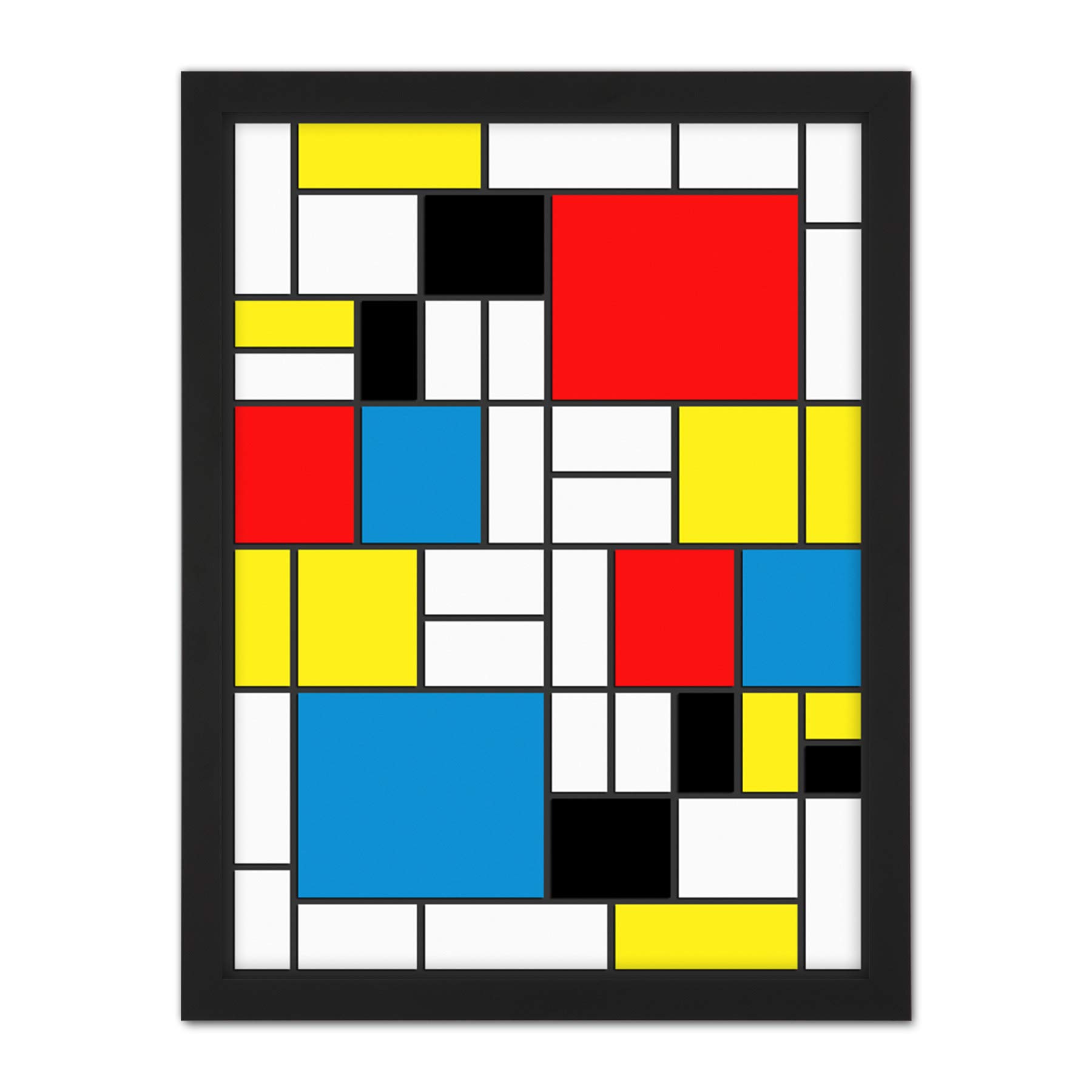 Piet Mondrian Abstract Cubes Squares Framed Wall Art Print - Large - Artery8 - W18 x H24 inch - Black