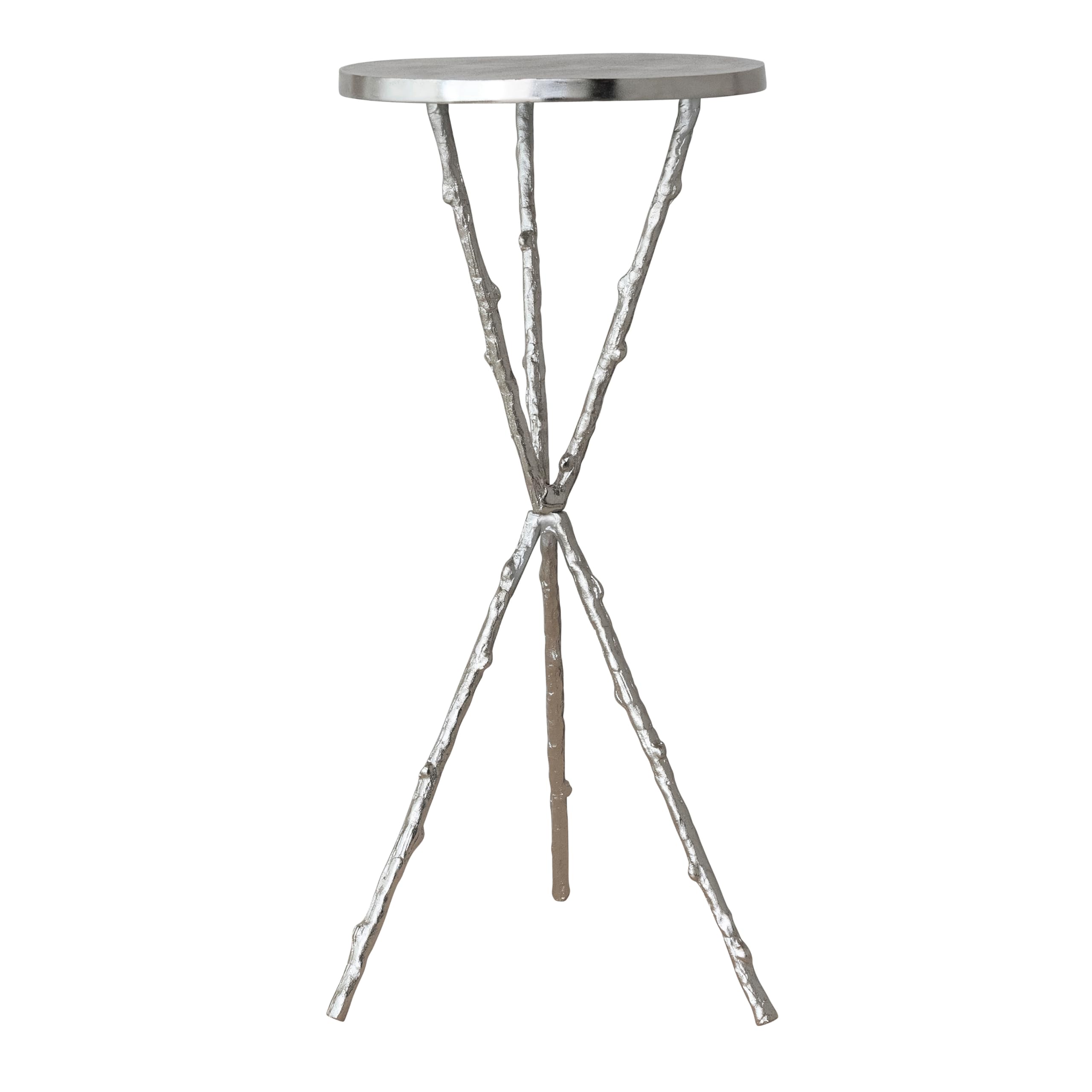 Creative Co-Op Round Aluminum Tripod Accent Table with Twig-Shaped Legs, Nickel Finish