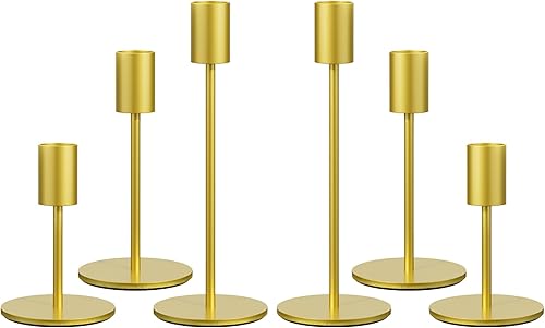 FSyueyun Portavelas dorado, juego de 6 portavelas cónicos, decoración para mantel de mesa, centro de mesa, utilizado para bodas, cenas, regalo de