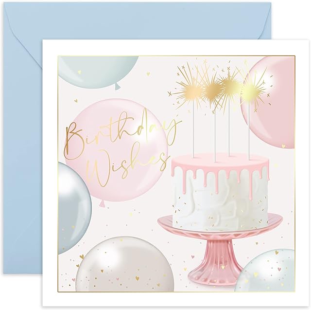 Central 23 - Pretty Birthday Card - 'Birthday Wishes' - Cute Cake Design For Her - Pink Card for Women Mum Daughter Wife Friend - Comes with Fun Stickers