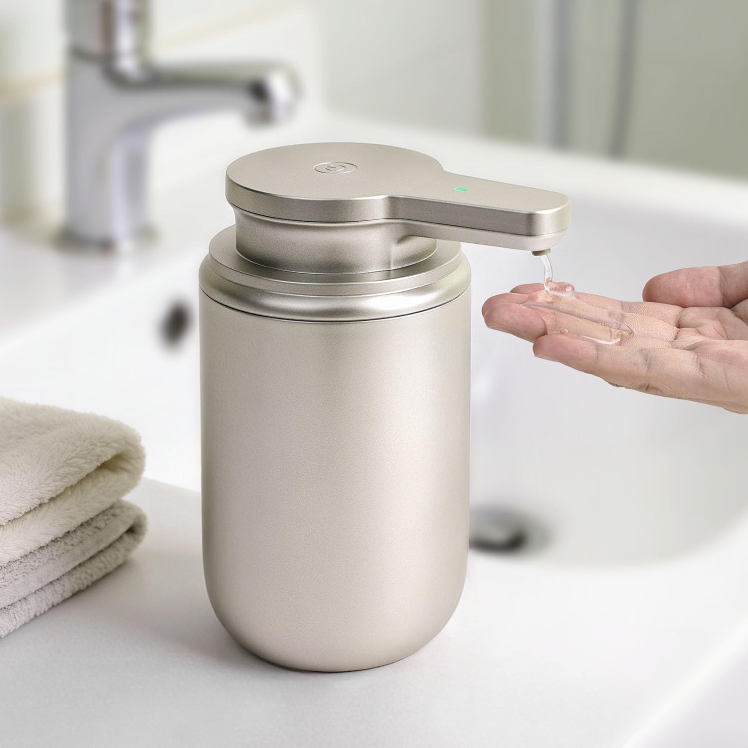 LAOPAO Automatic Liquid Soap Dispenser, Touchless Hand Soap Dispenser for Bathroom Kitchen ABS Rechargeable Soap Pump 10oz, Xmas Gift, Light Silver Plastic