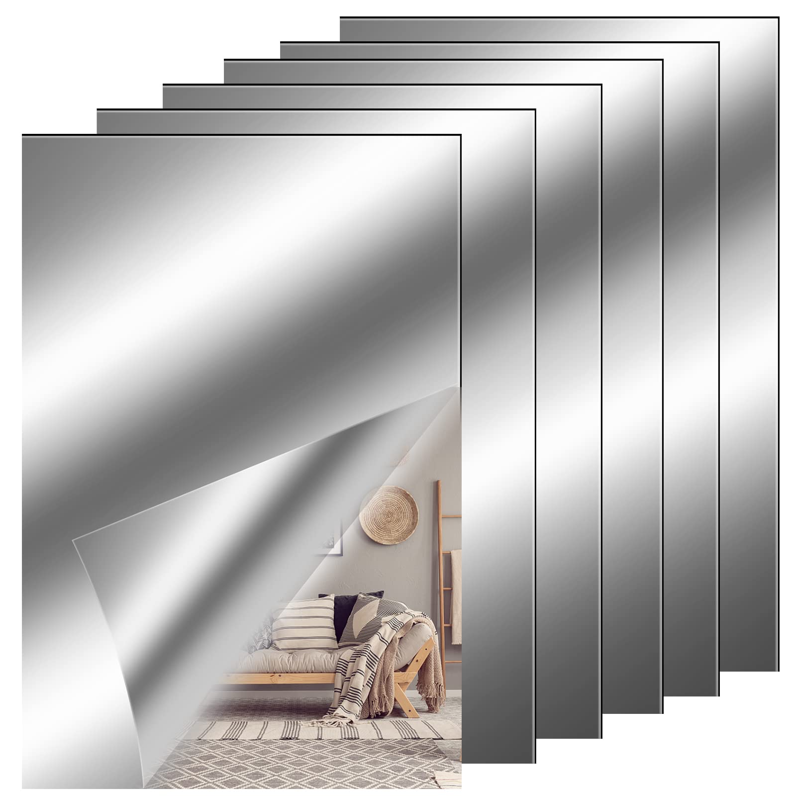 6 Pieces Acrylic Mirror Sheet, Flexible Self Adhesive Mirror Tiles - Non Glass, 4 x 6 Inches
