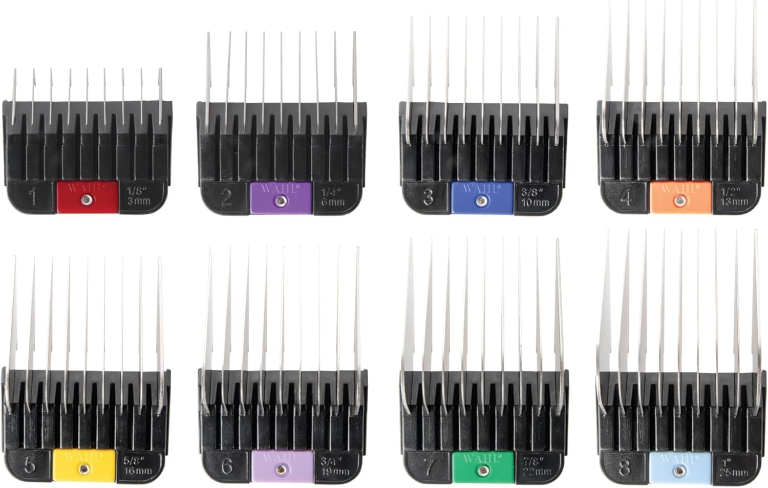 Wahl Detachable Stainless Steel Attachment Combs, 3mm – 25mm, #1-8, Prime Series, Acciaio Inox, Resistente alla ruggine, Accessori, Nero