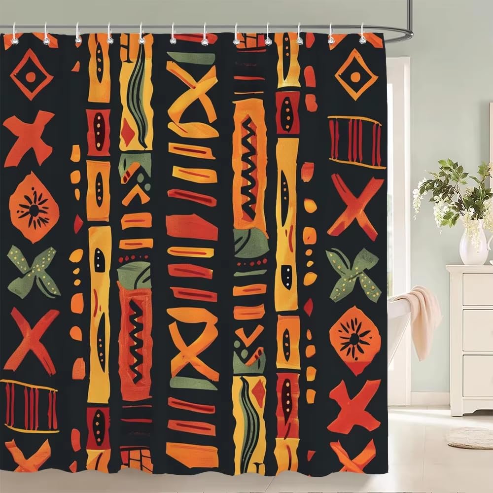 KELAIMI Tribal Geometric Shower Curtain,Abstract Bohemian Ethnic Bathroom Curtain,Waterproof Polyester Fabric Bathtub Curtain with Hooks Style 7 90X180Cm