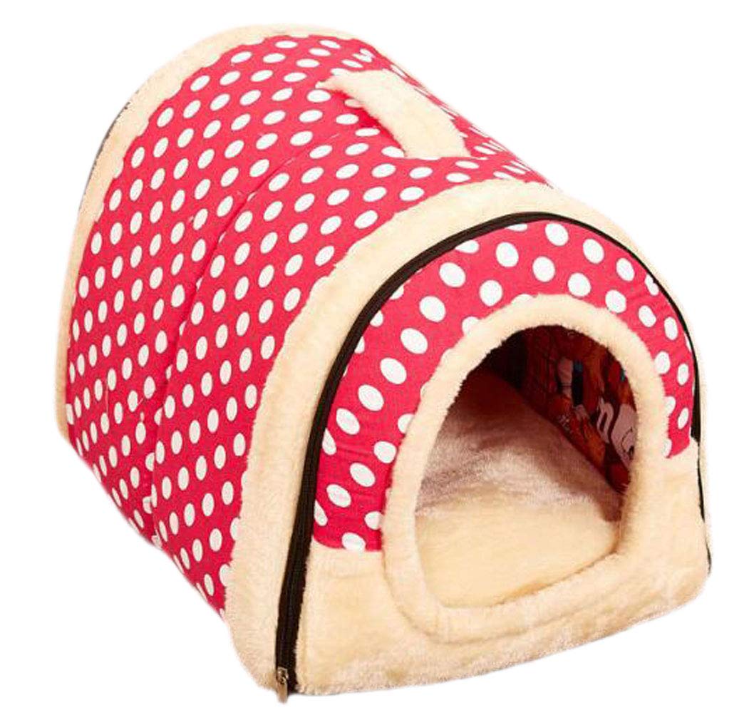 Crasy Shop 2 in 1 Pet House and Sofa, Foldable Dog Cat Bed Winter Soft and Warm Pet House Removable Cushion (6 Patterns, 3 Sizes for you to choose) (Spotty Pink, L)