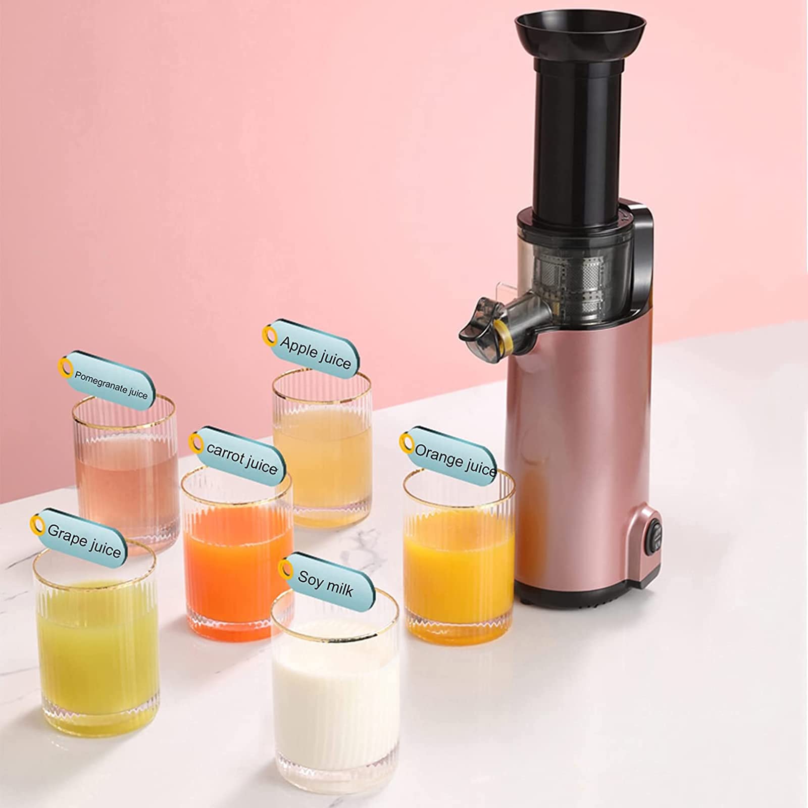 Máquina de prensado en frío compacta de alto rendimiento de jugo, ideal para frutas vegetales, potente motor de 120 W, exprimidor automático pequeño, licuadora portátil con función inversa