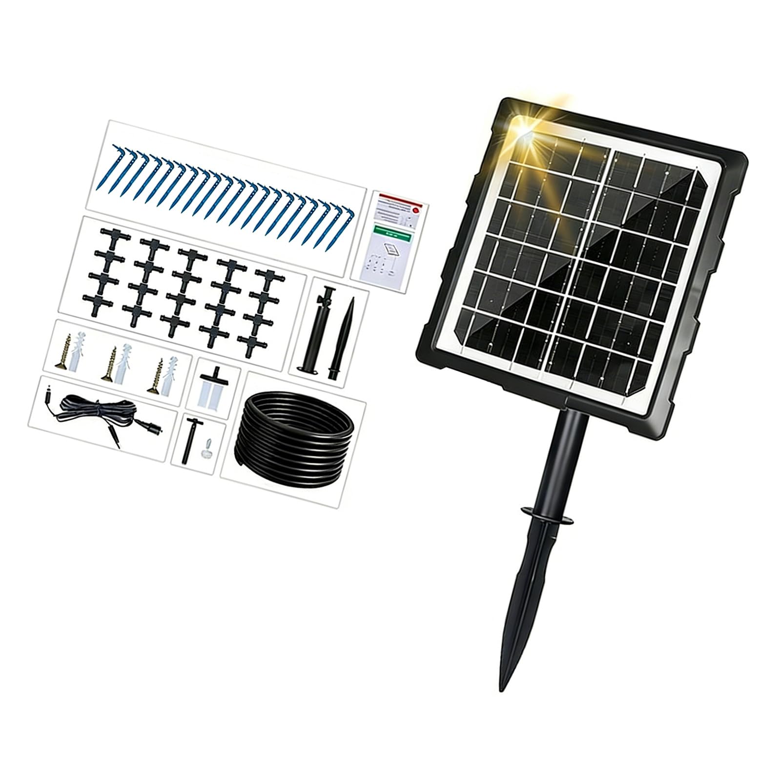 Juego de riego Solar para jardín con Manguera de 10/15 / 20 m y goteros 10/15 / 20 incluidos para balcón, Interior, Exterior, Planta en Maceta, Juego de Cuidado de Plantas de Vacaciones