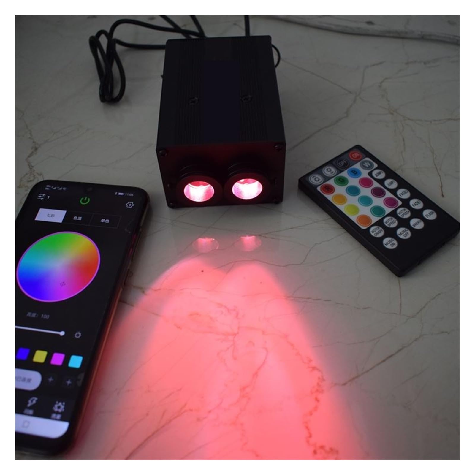 Oświetlenie wnętrza samochodu LED, Zestaw oświetlenia sufitowego APP 12W RGBW, silnik LED z kablem światłowodowym do światła światłowodowego Starry Sky w samochodzie Światła nastrojowe w samochodzie (