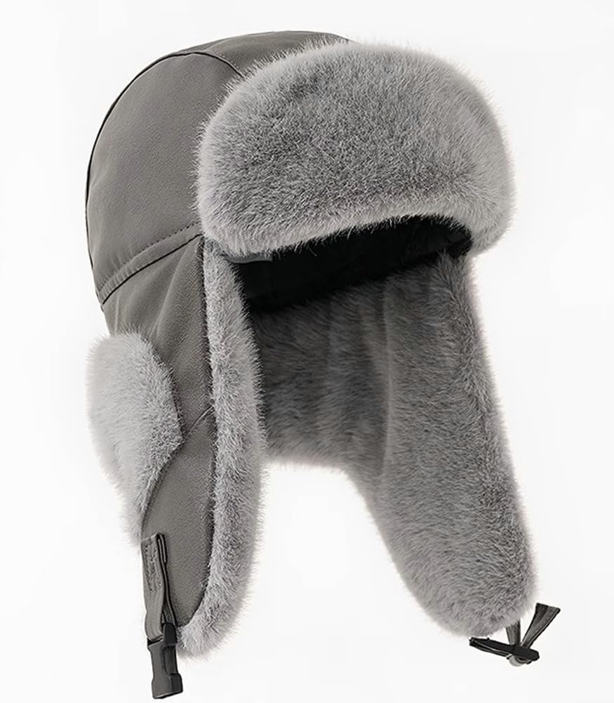 Men's Trapper Hat Aviator Hat Ushanka Trapper Hat Winter Hats for Women Faux Fur Russian Hat with Earflap Outdoor Skiing Cap Grey