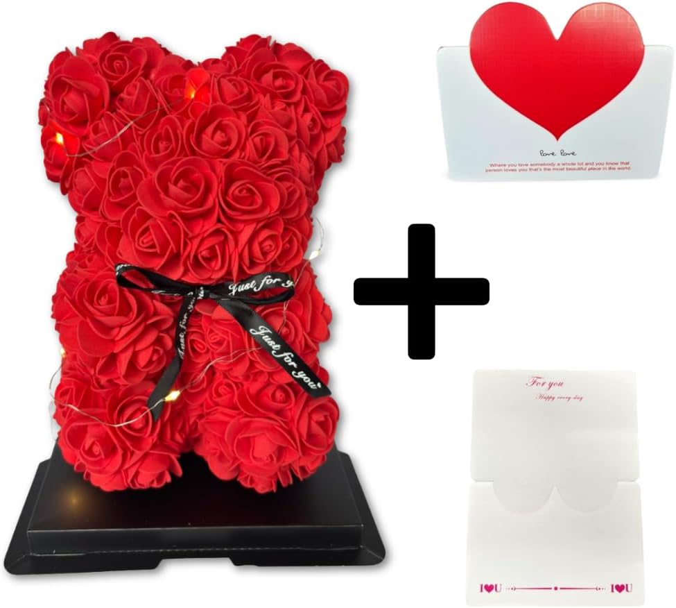 Luxury Rose Bear 25 cm with LED Lighting and Gift Box - Handmade with Eternal Roses - Romantic Gift for Her, Mother's Day, Birthday & Valentine's Day image 5