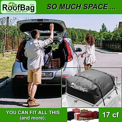 13 Cubic RoofBag Car Rooftop Cargo Carrier, Waterproof Roof Bag Top Luggage Storage Carriers for Any Car with/Without Rack Cross Bar Including Anti-Slip Mat + Strong Nylon Straps + Storage Bag - Image 4