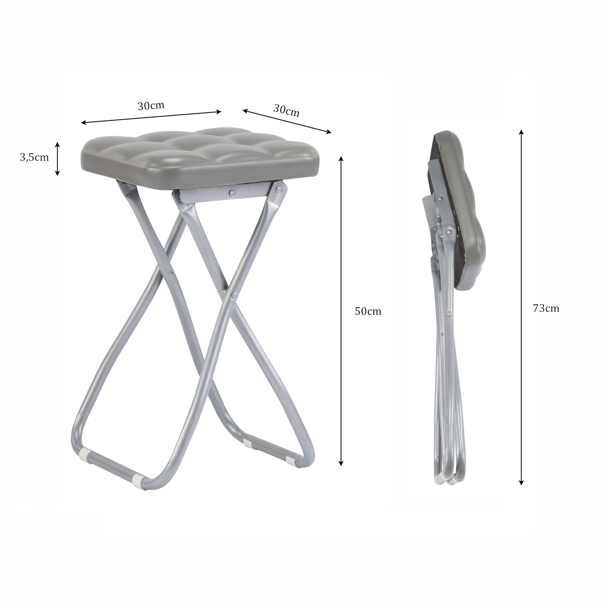 Balama Sgabello di design, altezza seduta 50 cm, metallo grigio pieghevole, imbottito con blocco di sicurezza, guida per pavimento e robusta ecopelle