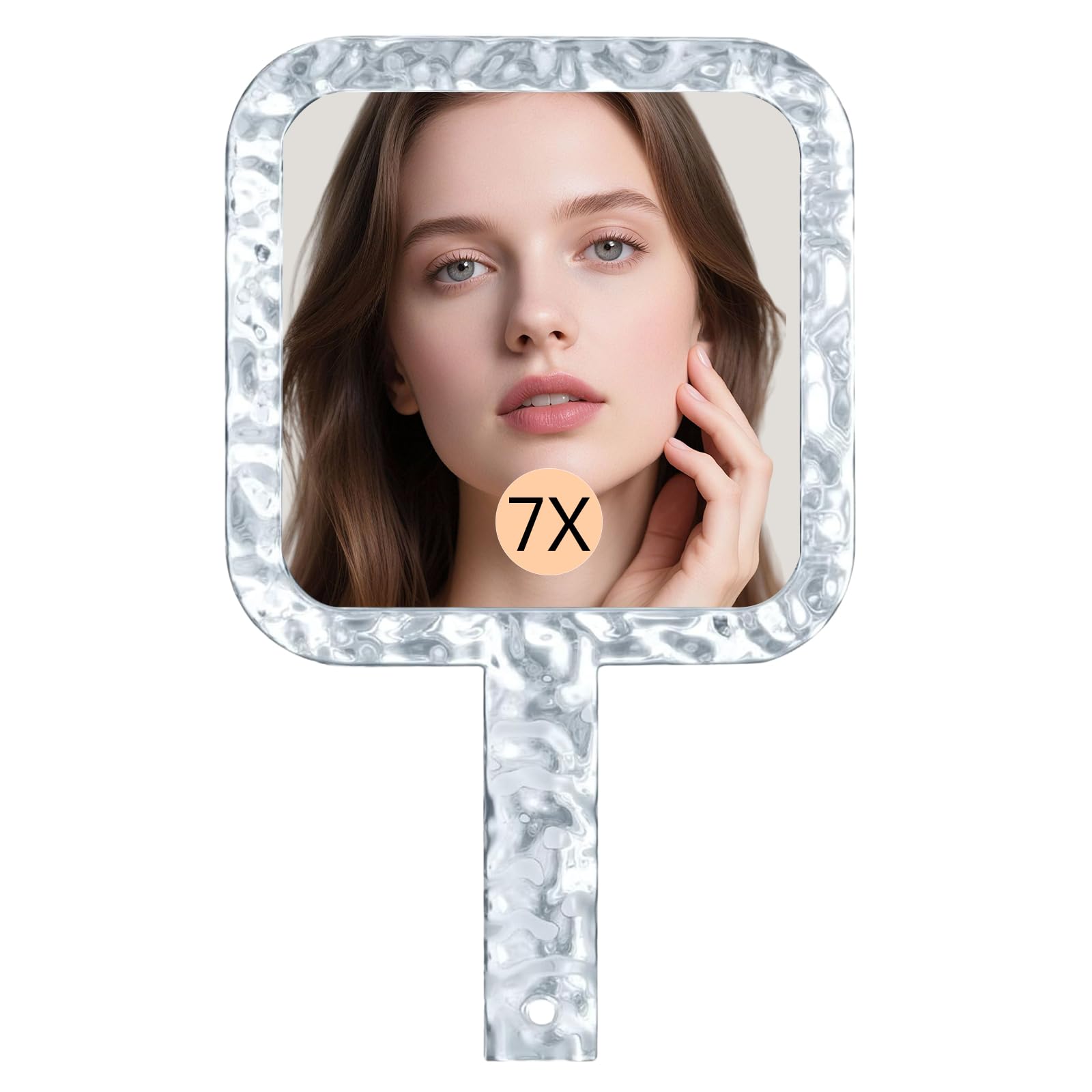 Famihomii Handheld Mirror with 1X/7X Magnification, Dual-Sided Magnification Hand Mirror, Hand Mirror with Handle, 5.1" x 6.1", Lightweight & Durable, Portable & Hangable for Makeup, Shaving - Clear-image-32