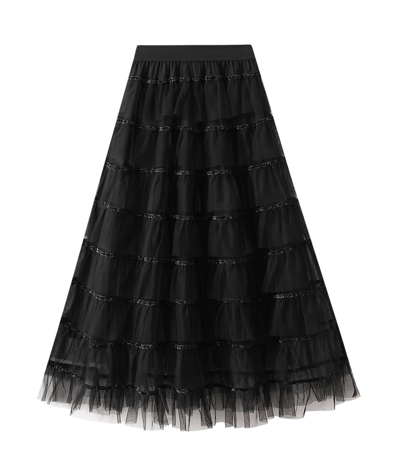 Honeystore Women's Elastic Waist Tutu Tulle Sequin Midi Fairy Skirts Ballet Bubble Dance Petticoat 8073-Black