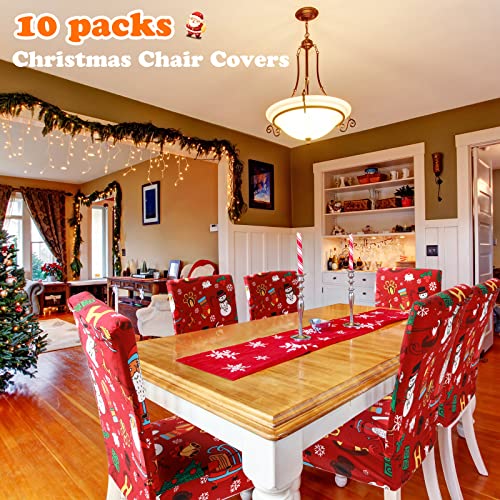 10 Pcs Christmas Chair Covers Set Xmas Dining Room Stretch Slipcovers Santa Snowman Removable Chair Seat Cover Washable Dining Chair Protectors Covers Christmas Chair Decorations For Home Kitchen #TOP3