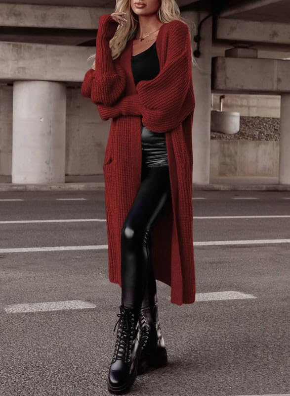 Miniatura 4 de Dokotoo Cárdigan largo de punto grueso para mujer, para invierno y otoño 2023, abrigos abiertos con bolsillos