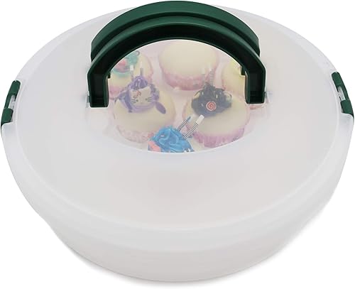 Miniatura 9 de Porta pasteles portátil de 10 pulgadas con tapa y bandeja 3 en 1, recipiente redondo para cupcakes, soporte para huevos, muffins, tartas, galletas,