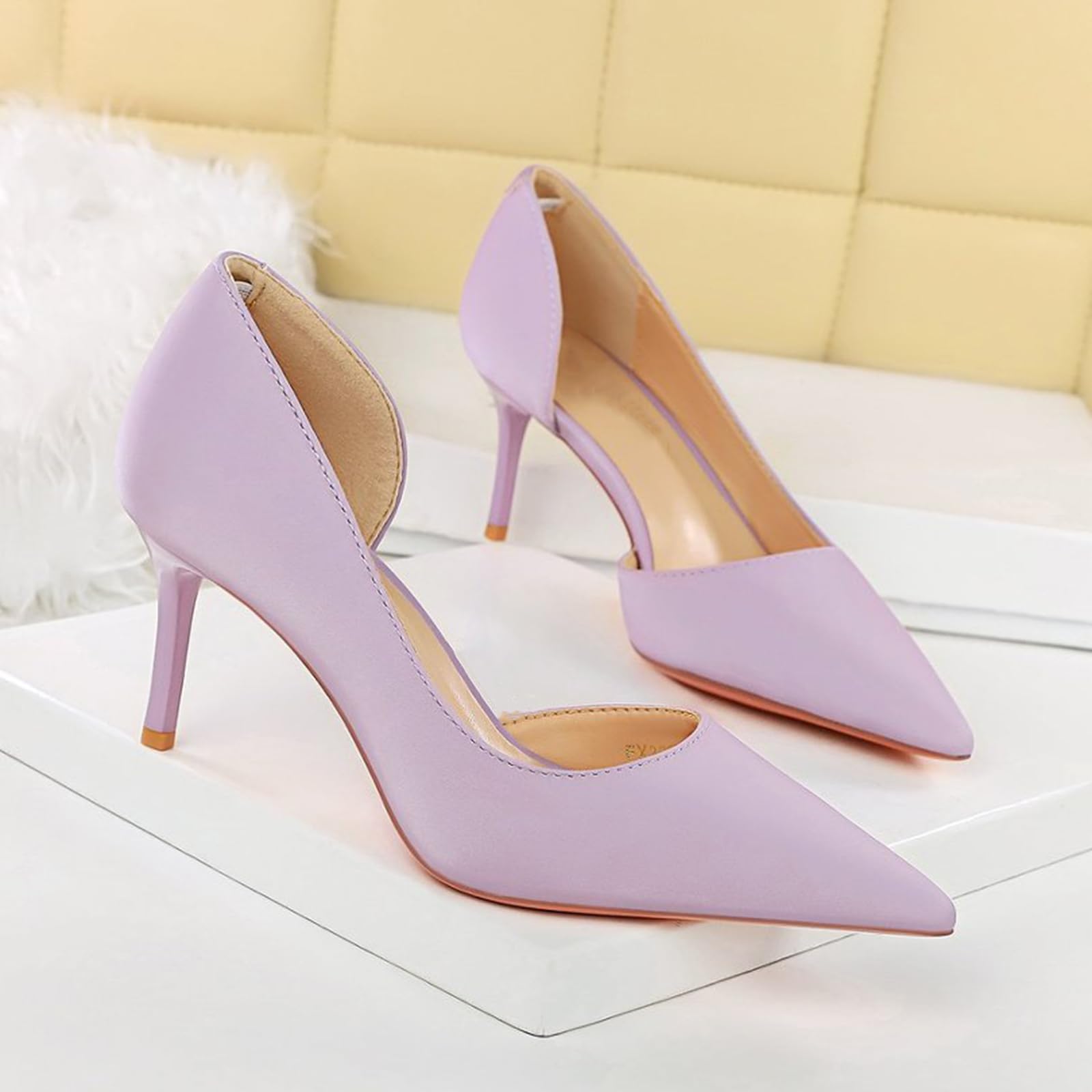 Scarpe Donna Punta con Tacco Alto con Tacco a Spillo 7 cm Raso Spacco Laterale per Matrimoni, Galà, Appuntamenti