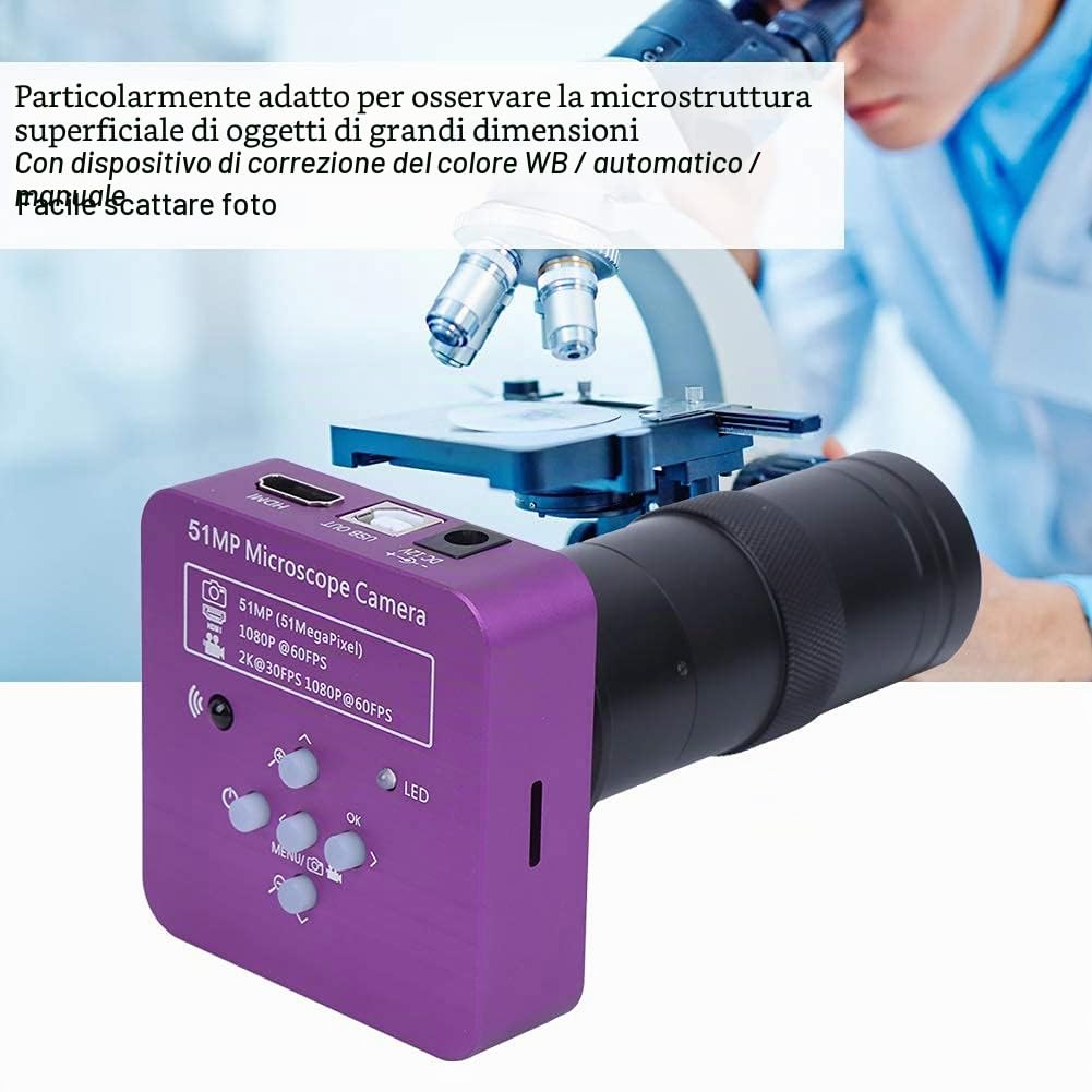 Fotocamera per microscopio Industriale Full HD 51MP 2K 1080P HDMI USB, Obiettivo con Attacco C Zoom 8X-130X 5100 CMOS Pixel Videocamera Digitale Elettronica con Telecomando,Spine statunitensi