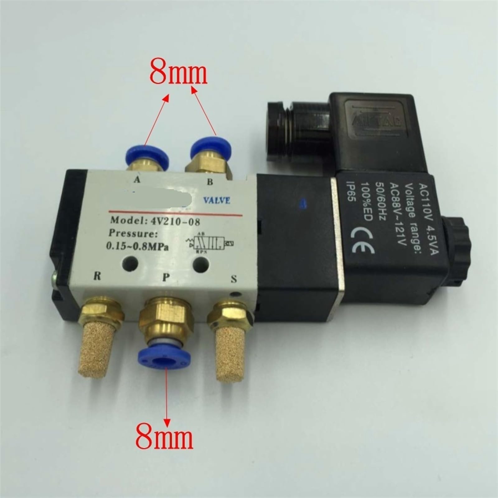 Elektryczny zawór elektromagnetyczny, 5-drożny, 2 pozycje, kontrola powietrza i gazu, zawór magnetyczny 12 V, 24 V, 220 V, cewka woltowa 6 mm 8 mm, złącze węża (8 mm, AC24V)
