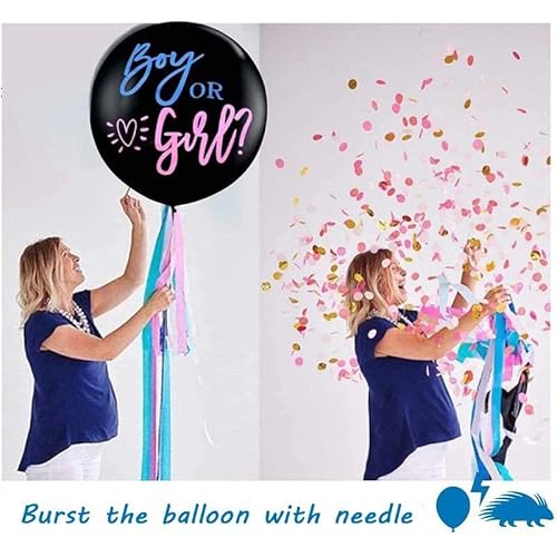 Generic 2BG-BLACK One Gender Reveal Balloon With Confetti, 36 Inch Black Balloons With Pink And Blue Confetti For Boy Or Girl Baby Shower, Party Gender Reveal Balloons Gender Reveal Party Supplies And Decoratio thumb #3