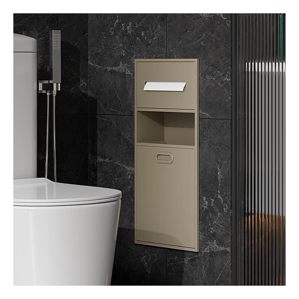 QUSYZD Modern Stainless Steel Shower Niche Organizer with Trash Compartment – Double Layer Vertical Shelf for Bathroom Storage, Light Green,Light Green-30x65x14cm