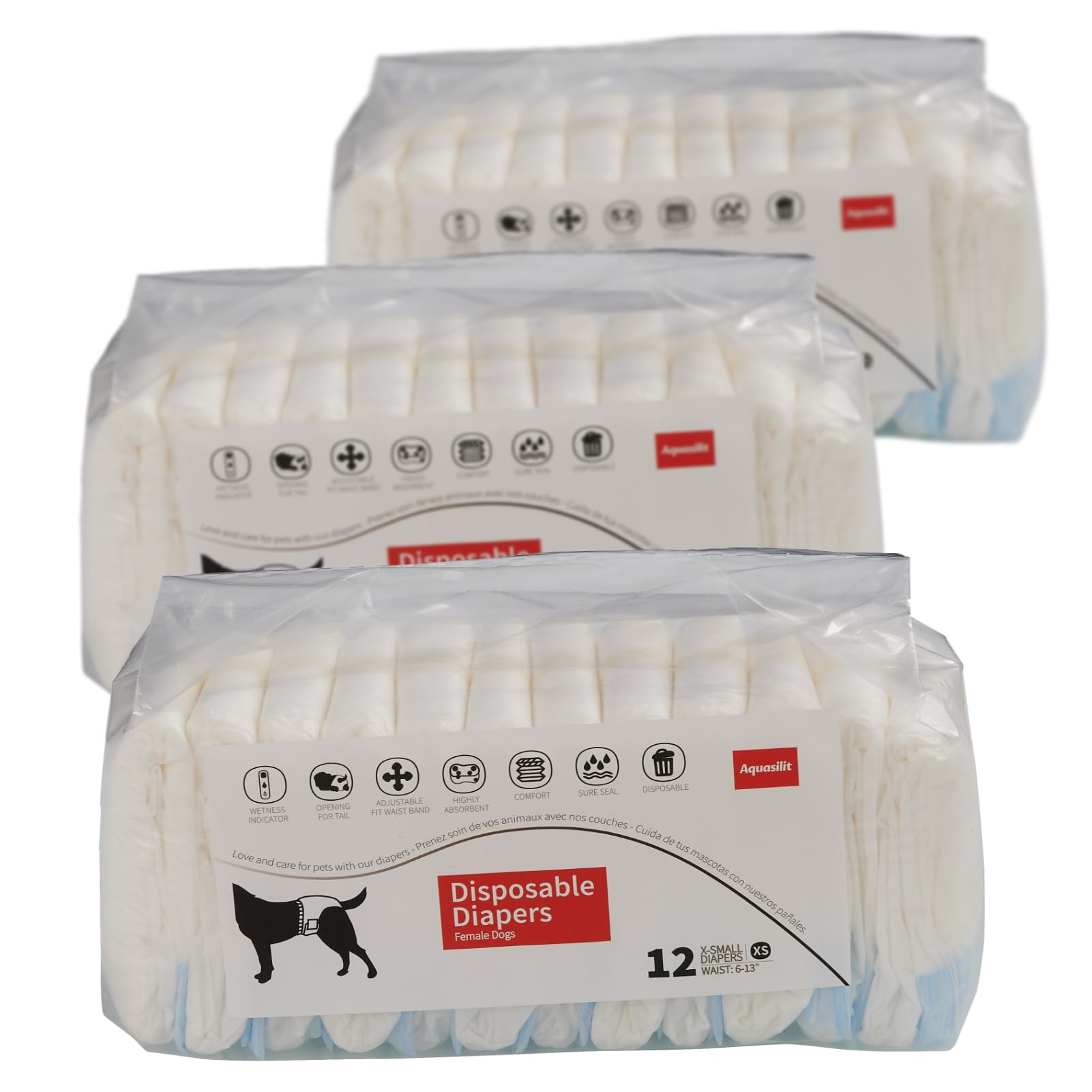 36ct Disposable Dog Diapers Female - Highly Absorbent, Comfort Fit w/Wetness Indicator - for Dogs in Heat Cycle, Incontinence & Excitable Urination - Female Dog Diapers (X-Small)