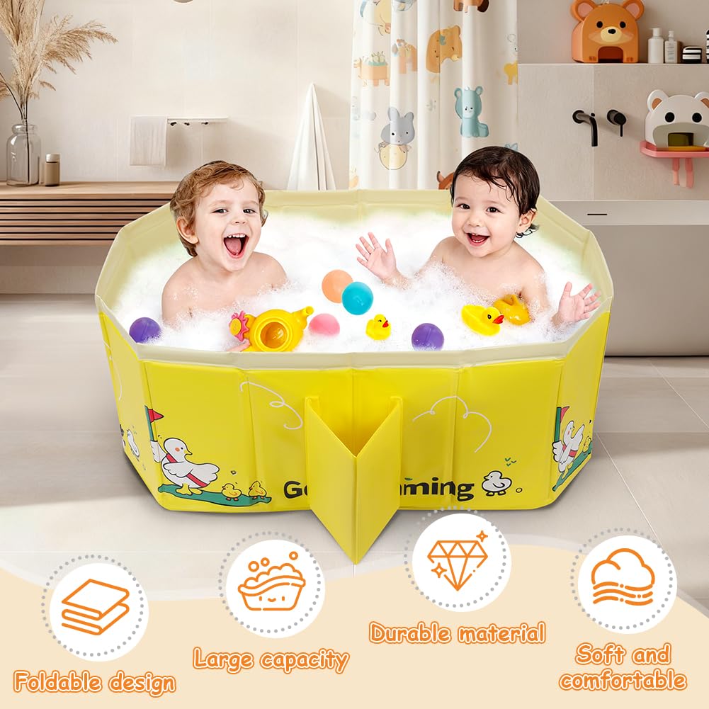 AUYAO Baignoire Pliable Bébé avec Valve Vidange Portable 0-8 Ans