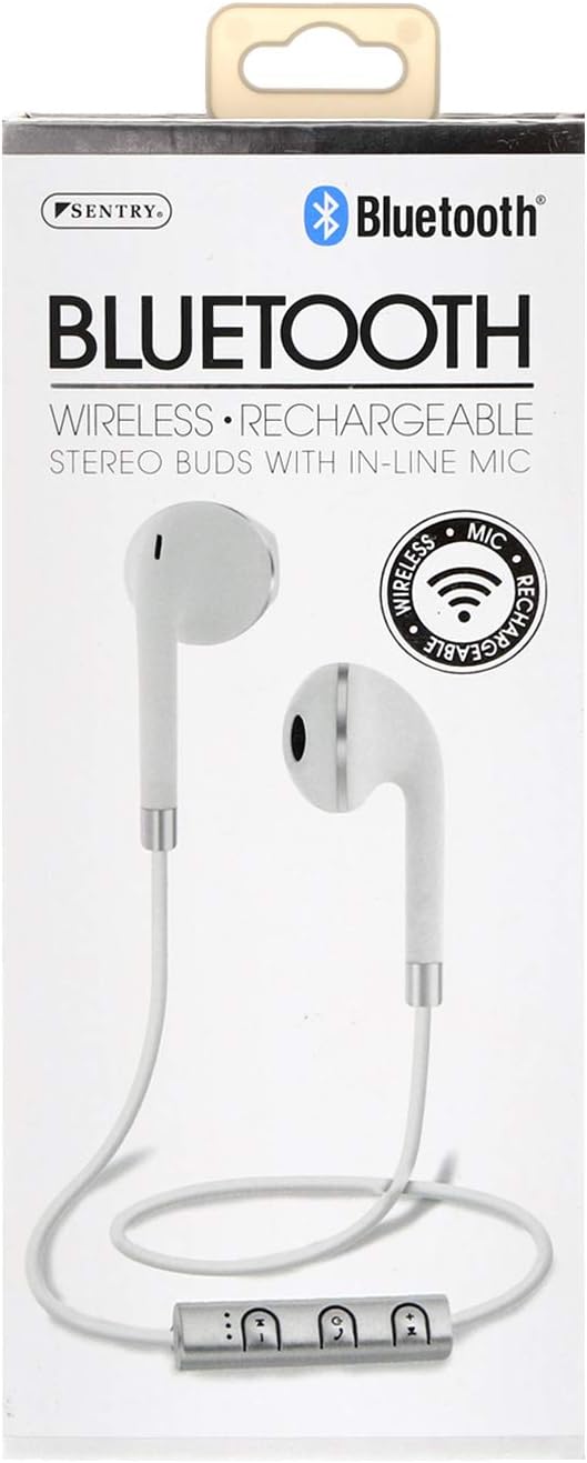 SENTRY Bluetooth Wireless Stereo Earbuds with detailed view of in-line controls