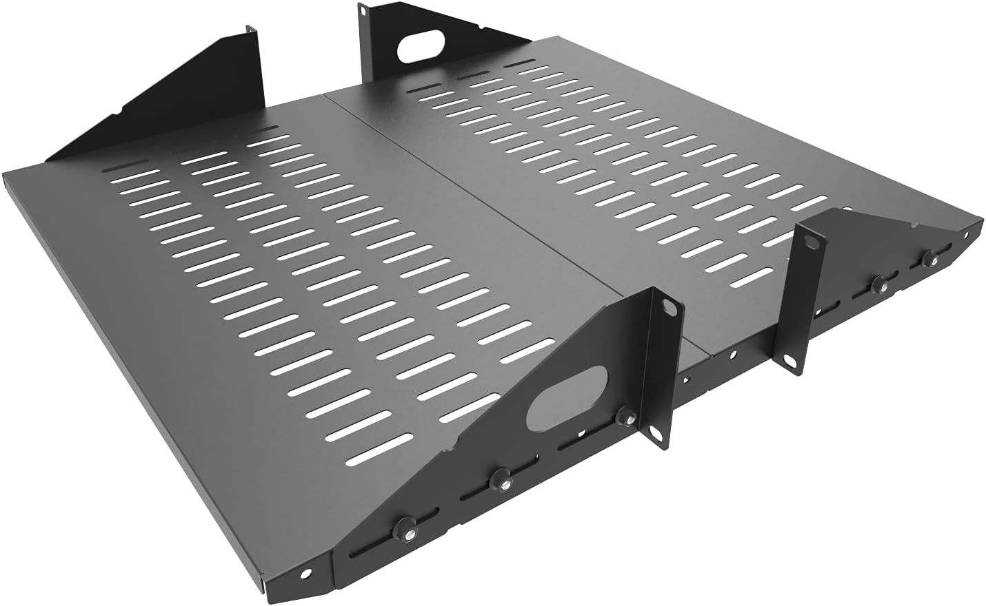 2U Cantilever Server Shelf Rack Mount-19 Inch 2 Piece Set Center Weighted for AV/Data Equipment Enclosure (2U2PC10V, Black)