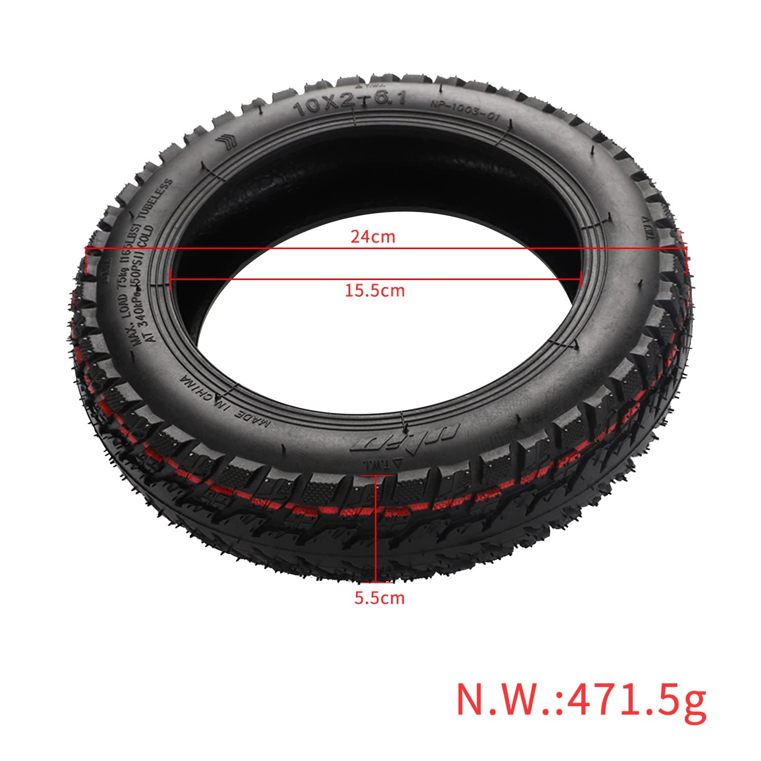 Ruedas De Repuesto para Patinetes Neumático de vacío Todoterreno Modificado de 10 Pulgadas, Piezas de neumático de Rueda Delantera y Trasera for Patinete eléctrico Scooter
